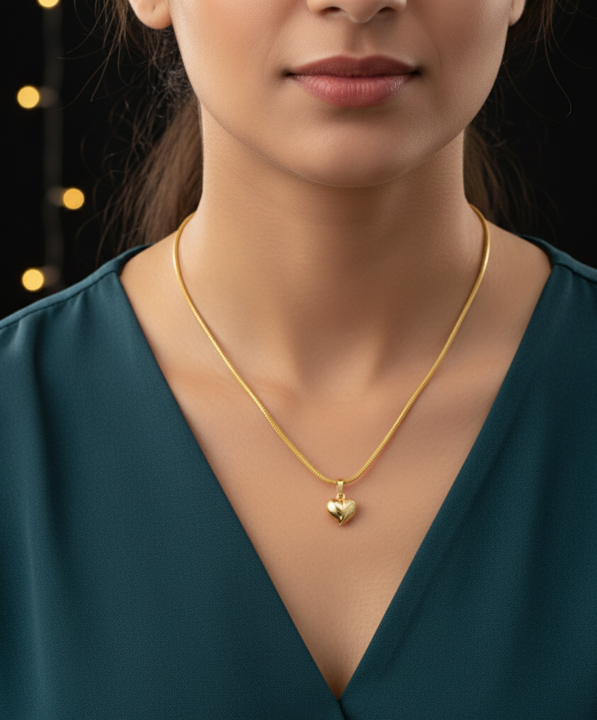 Gold-Plated Heart Pendant Chain – Perfect Gift for Him & Her